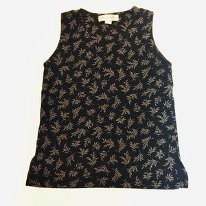 Black Sleeveless top with leaf Print